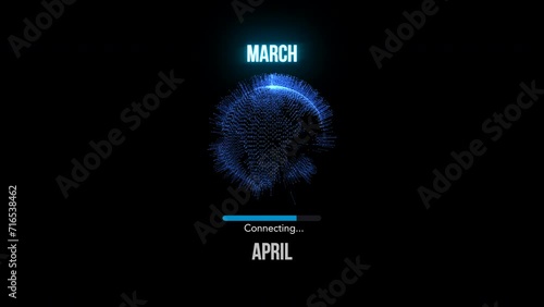 March connecting to April. Futuristic new neon symbol abstract digital concept. Global network and cyber technology background seamless and looped 3d animation. 9:16