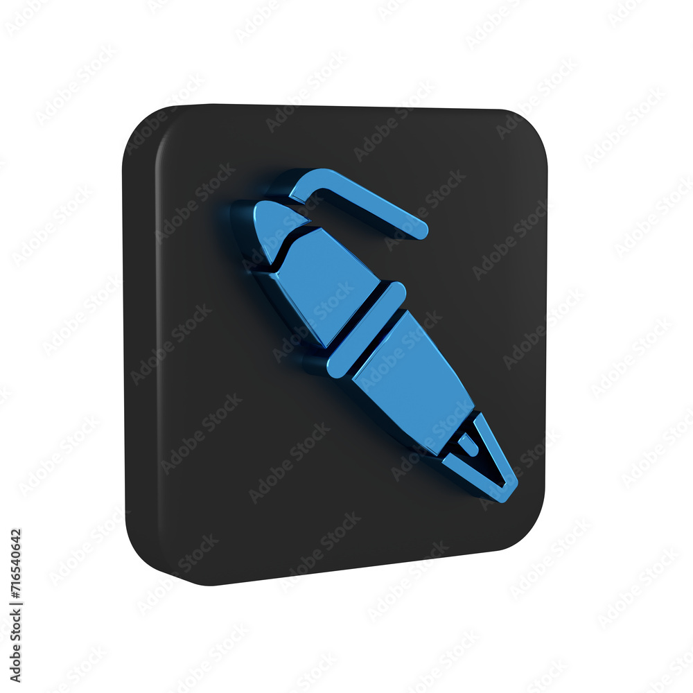 Blue Fountain pen nib icon isolated on transparent background. Pen tool sign. Black square button. Blue Fountain pen nib icon isolated on transparent background. Pen tool sign. Black square button.