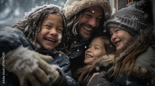 A photographic composition that freezes a heartwarming moment of a happy family enjoying time together. The image highlights the shared joy and strong connection among family members, 