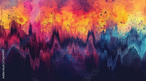 Colored background of abstract sound wave. Abstract flowing wavy, smoke lines. Vibrant colorful digital dynamic wave.