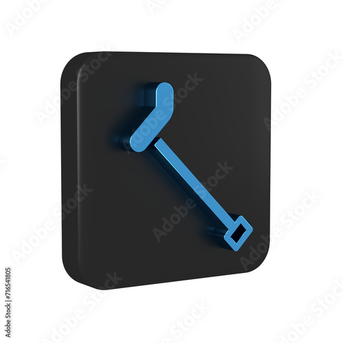 Blue Walking stick cane icon isolated on transparent background. Black square button.