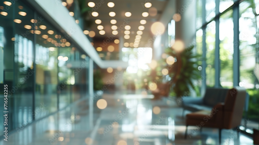 Blurred empty open office space, office interior background. Created with Generative Ai technology. Blurred empty open office space, office interior background. Created with Generative Ai technology.