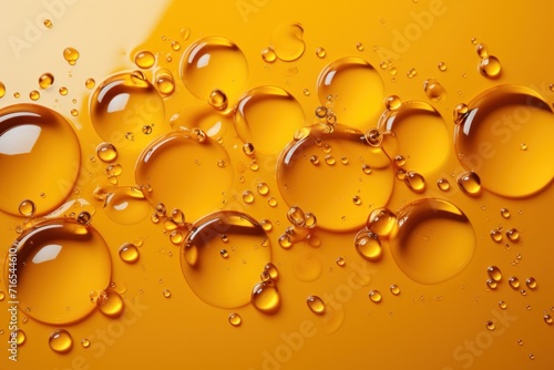 An abstract composition featuring yellow liquid with bubbles, creating a vibrant and dynamic pattern.