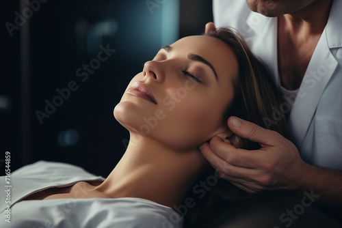 Patient relaxing on massage therapy in hospital generative AI concept