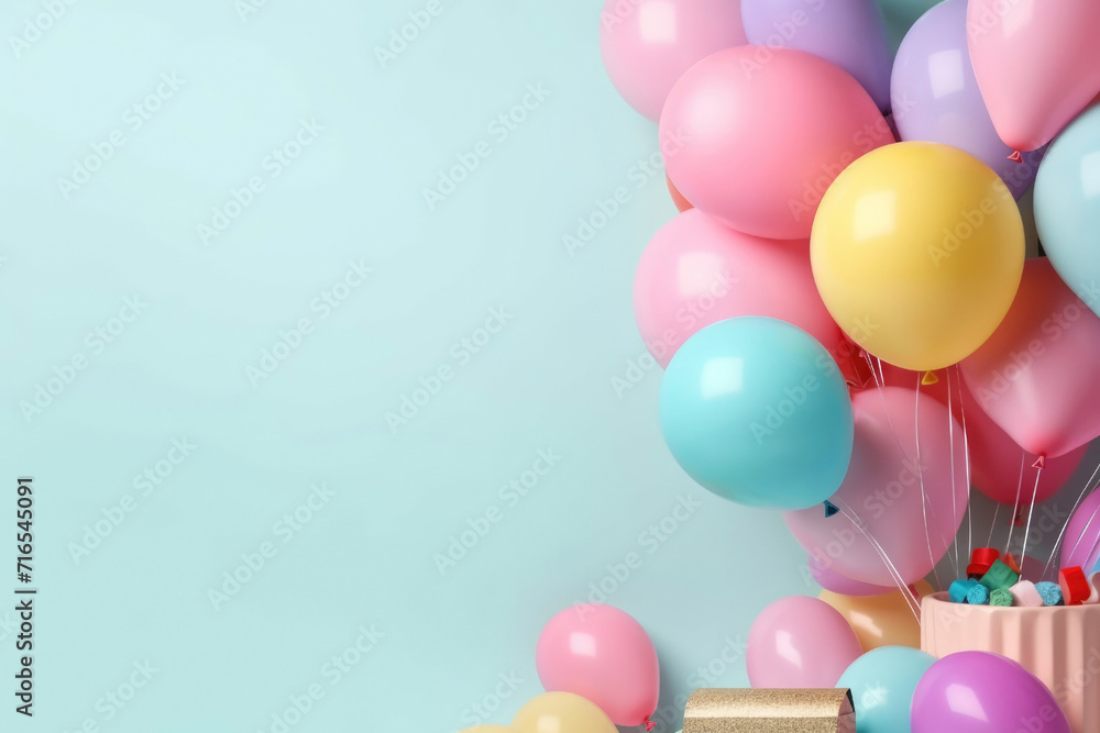 Celebration party banner with balloons on blue background