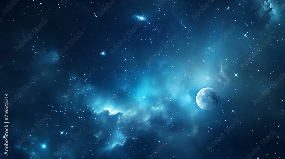 Fototapeta premium blue night sky with stars and the moon, in the style of infinite space, 