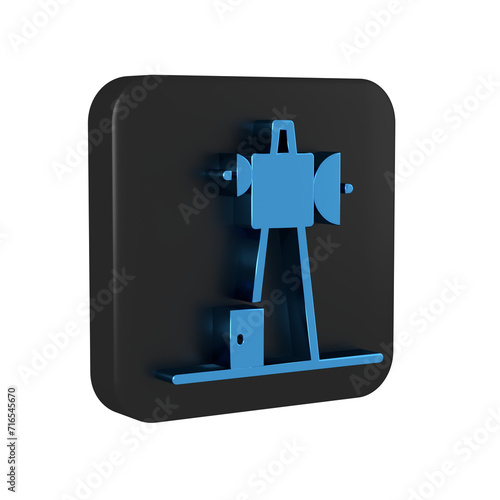 Fototapeta Naklejka Na Ścianę i Meble -  Blue Antenna icon isolated on transparent background. Radio antenna wireless. Technology and network signal radio antenna. Black square button.