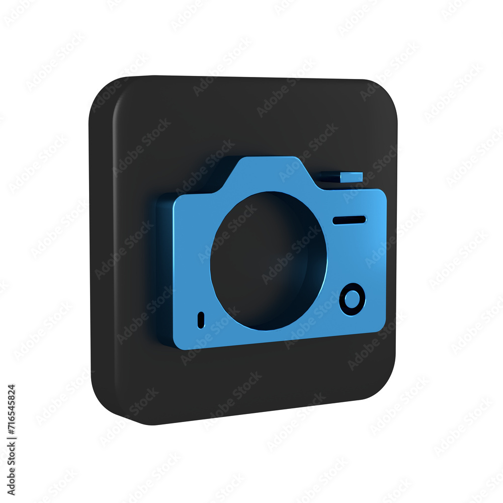 Blue Photo camera icon isolated on transparent background. Foto camera. Digital photography. Black square button. Blue Photo camera icon isolated on transparent background. Foto camera. Digital photography. Black square button.