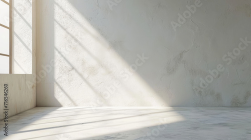 Empty room with minimalist white wall background with sun shadow for product presentation