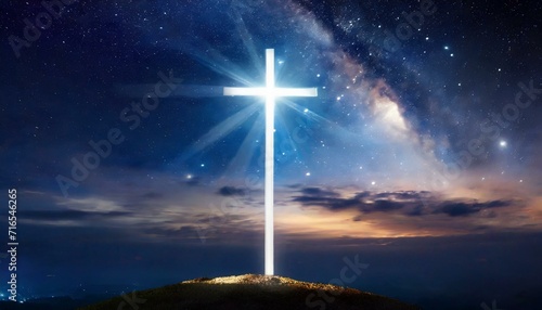 Glowing Cross in the Night Sky: A luminous cross shining in the night sky.