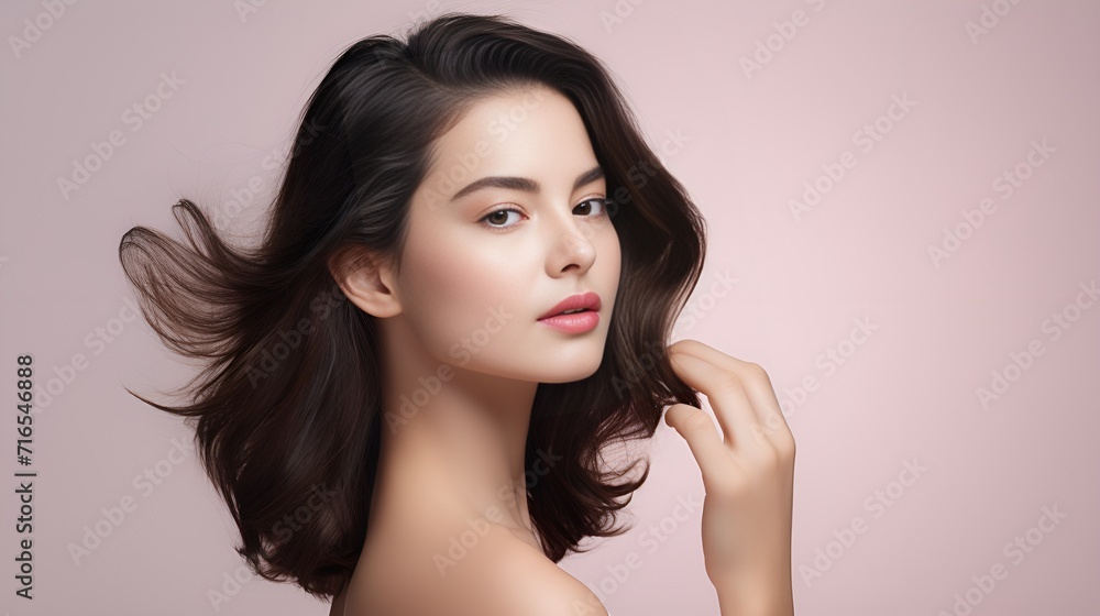 Naklejka premium Woman in plain background in a beauty photo , Woman in plain background, beauty photo, portrait