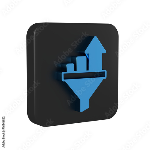 Blue Sales funnel with chart for marketing and startup business icon isolated on transparent background. Infographic template. Black square button.