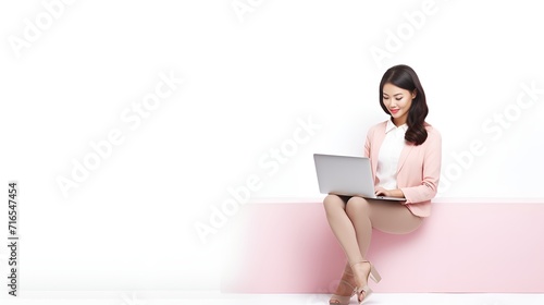 Woman using a laptop thinking in a realistic tone , Woman using laptop, thinking, realistic tone, technology © Christopher