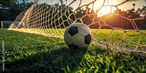 Victory. Soccer ball in a net