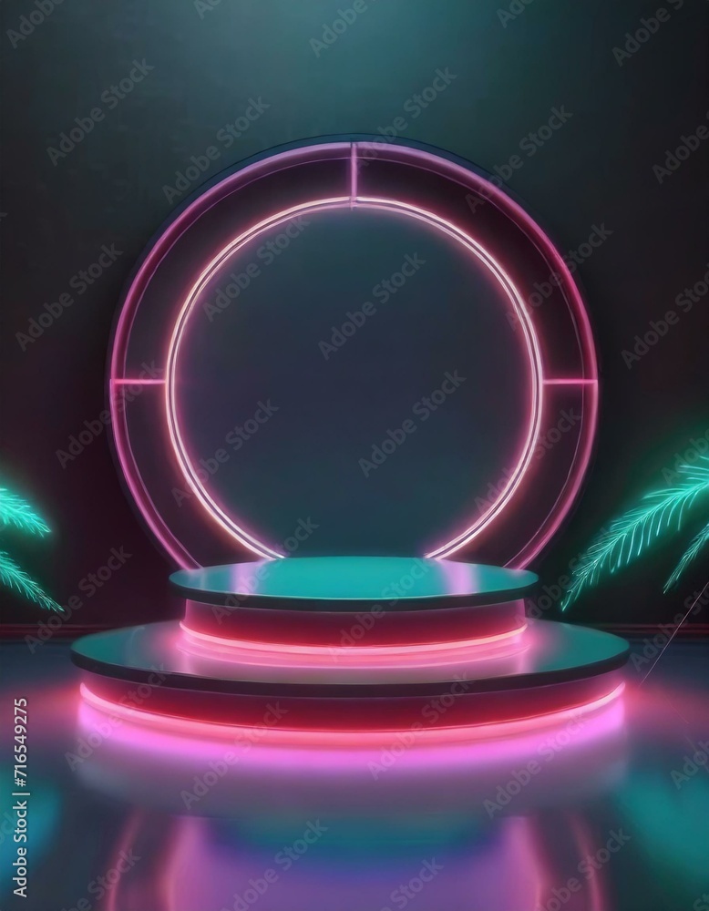 Pink Neon Product Podium against black wall. Pink Neon Product Podium against black wall.