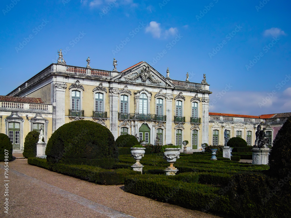 Palacio Nacional de Queluz National Palace. Fachada das Cerimonias or Cerimonial Façade seen from Jardins de Neptuno or Neptune Gardens. Sintra, Portugal