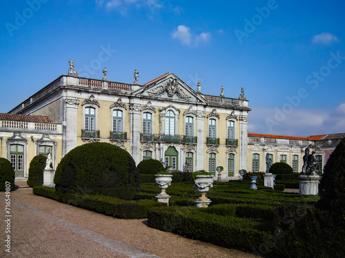Palacio Nacional de Queluz National Palace. Fachada das Cerimonias or Cerimonial Façade seen from Jardins de Neptuno or Neptune Gardens. Sintra, Portugal photo