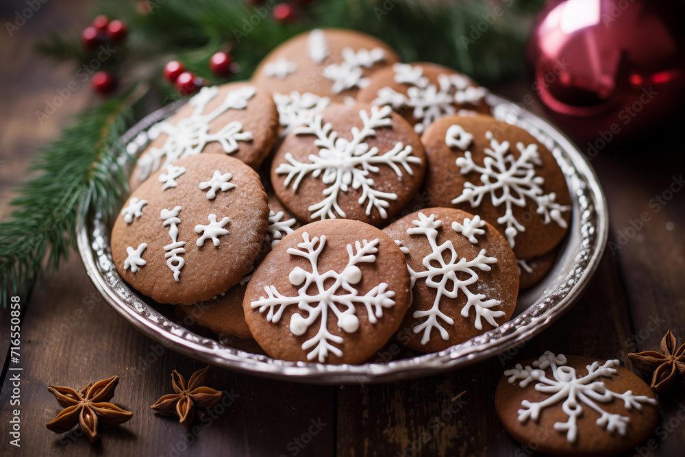 Christmas gingerbread cookies. Warm and cozy vibes: a plate of freshly baked gingerbread cookies, perfect for the holiday season