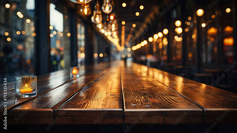 Glowing Ligh Wooden Table of Blur Background With Copy Space Glowing Ligh Wooden Table of Blur Background With Copy Space