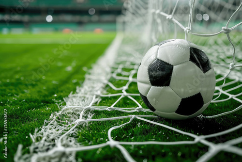 Victory. Soccer ball in a net