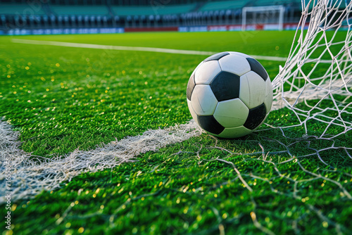 Victory. Soccer ball in a net