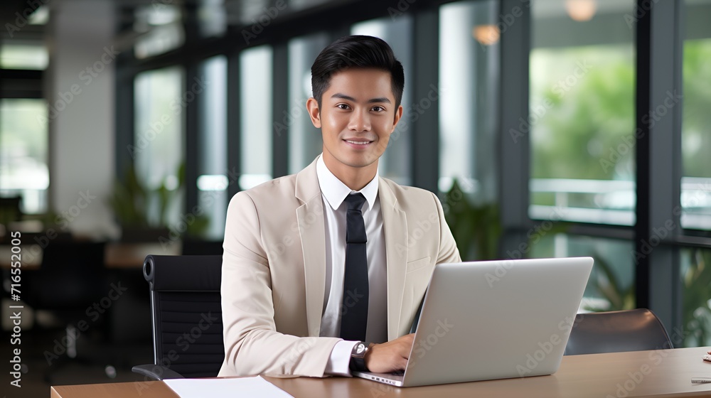 Young employee with a confident smile in the office , Young employee, confident smile, office Young employee with a confident smile in the office , Young employee, confident smile, office