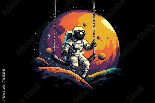 Astronaut having fun on the moon: creative illustration for t-shirt design photo