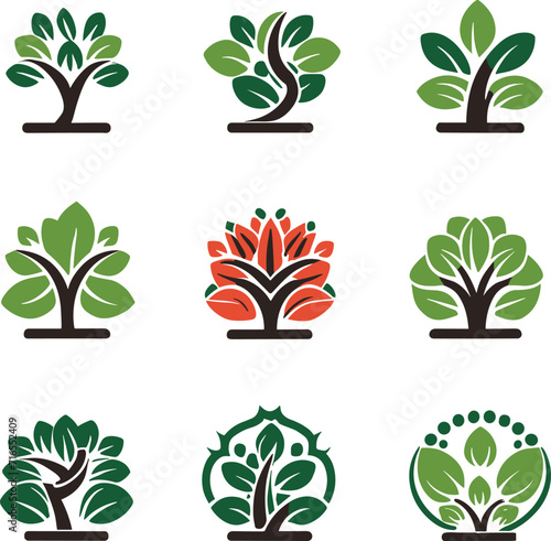 set of green trees icons