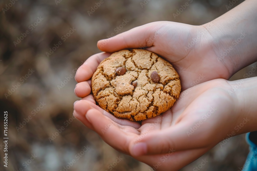 hands are gently holding the cookie from both sides hands are gently holding the cookie from both sides
