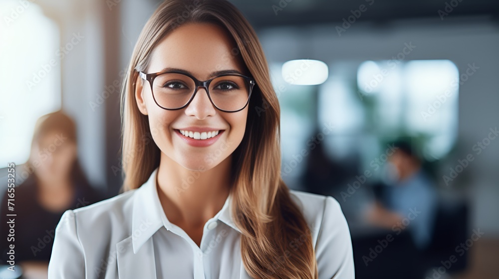Young employee smiling in the office , Young employee, smiling, office Young employee smiling in the office , Young employee, smiling, office