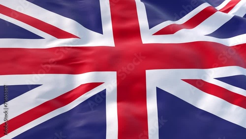 United Kingdom, flag waving in the wind as background for intro, The United Kingdom of Great Britain and Northern Ireland flag in slow 3d motion animation realistic. Flag Close Up