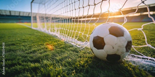 Victory. Soccer ball in a net