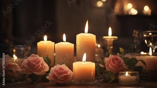  an image capturing the ambiance of a romantic setting with candles  emphasizing the warmth and intimacy - Generative AI