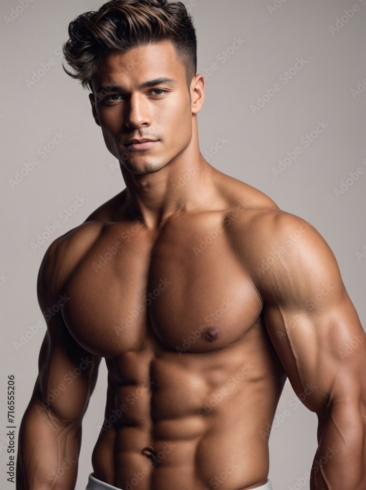 Man Posing for Picture Without Shirt On - Striking Pose for the Camera. Generative AI. Man Posing for Picture Without Shirt On - Striking Pose for the Camera. Generative AI.
