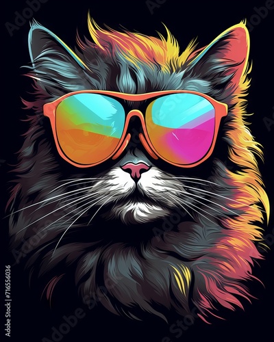 Cool cat in sunglasses: a colorful vector art illustration for t-shirt design