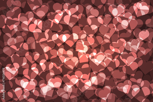 Hearts background. Romantic vector pattern with scattered hearts for Valentine's day, wedding favor or love card. Incident light on transparent hearts.