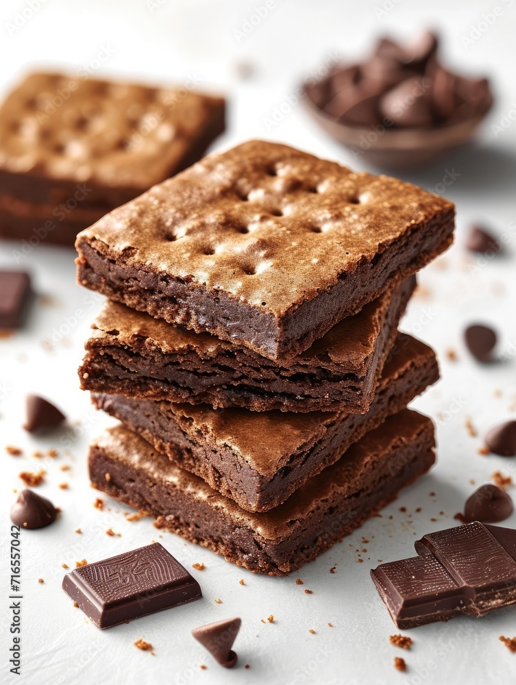 Pile of delicious chocolate cookies on a white plate Pile of delicious chocolate cookies on a white plate
