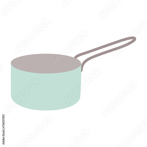 Stainless steel saucepan drawn in cartoon minimalistic style isolated on white background.