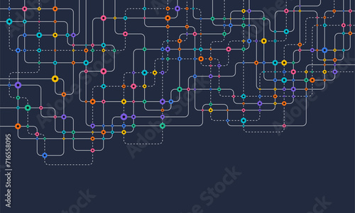 Circuit connect lines and dots. Network technology and Connection concept. Decentralized network nodes connections