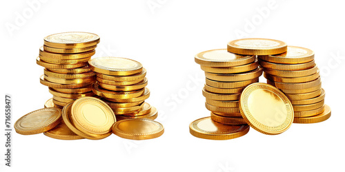 set of pile of golden coins isolated on transparent background