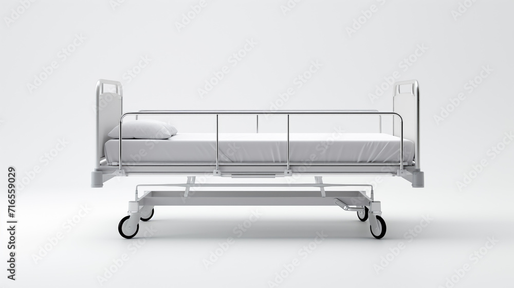 From Sickness to Recovery, Empty Hospital Bed on White Background, Generative AI From Sickness to Recovery, Empty Hospital Bed on White Background, Generative AI