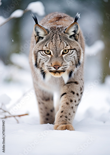 A lonely lynx in the winter forest