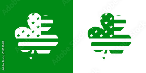 Día de San Patricio. Silueta de trébol con la textura de la bandera de Estados Unidos de América para su uso en felicitaciones y tarjetas