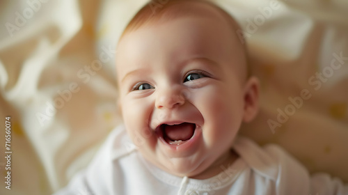 portrait of a happy little child - a baby laughing in a close up shot.