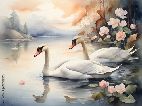 serene swans in tranquil reflection