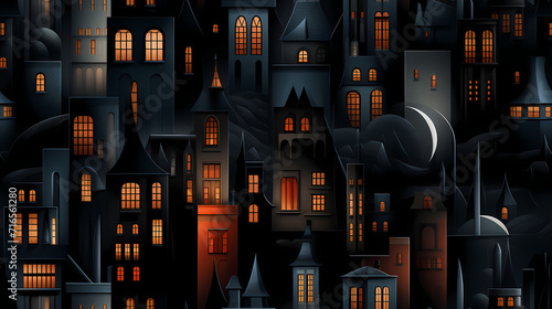 Modern city street seamless pattern in the style of Cubism, Neoplasticism and...