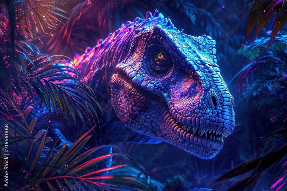 Vibrant Dinosaur in Neon Jungle