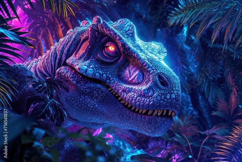 Vibrant Dinosaur in Neon Jungle