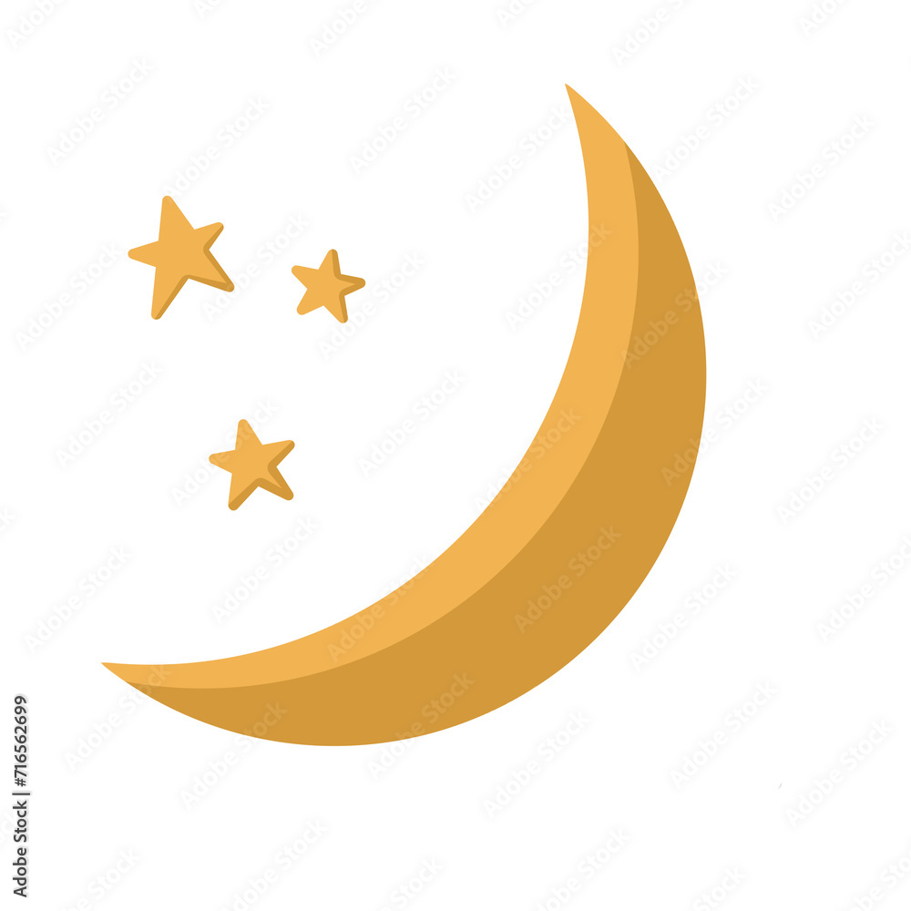 Doodle moon and stars with yellow and gold colors crescent moon illustration that can be used for sticker, icon, banner, booklet, decorative, e.t.c Doodle moon and stars with yellow and gold colors crescent moon illustration that can be used for sticker, icon, banner, booklet, decorative, e.t.c