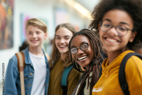 Eine Gruppe internationaler Studenten am Campus oder Schule oder beim Ausgehen